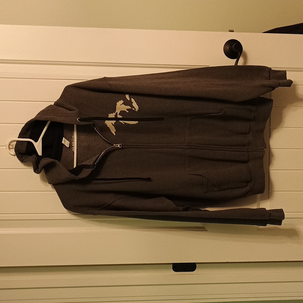 Woman's Large Gray And Black Marushka Hoodie-Great Lakes Michigan